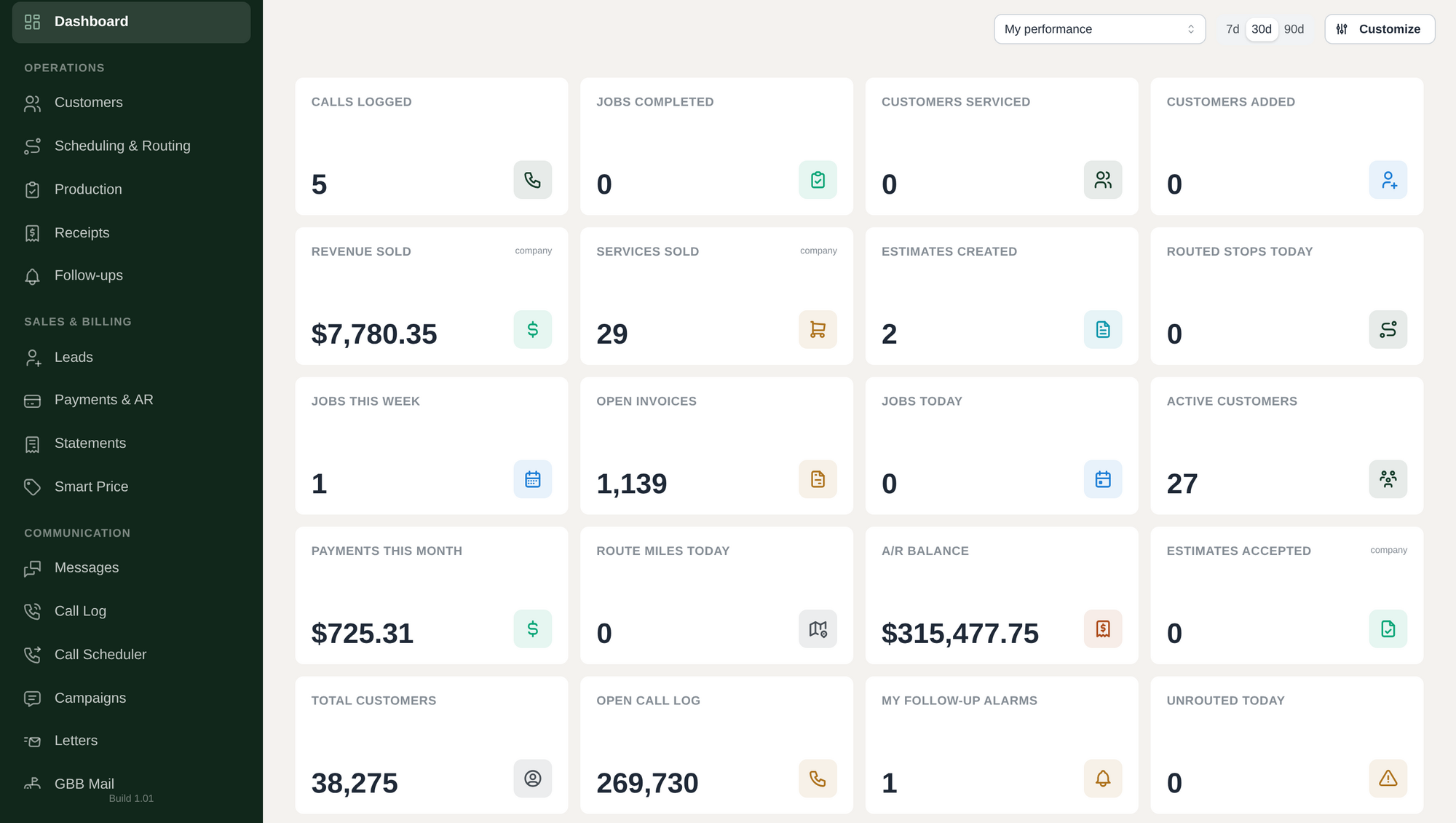 The Glide by Blade office dashboard